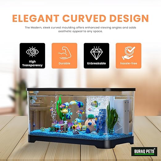 Unbreakable Curved Aquarium Tank – 12L - (Small (12L x 7.7W x 7H - Inches) - BURAQ PETS