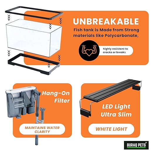 Unbreakable Curved Aquarium Tank – 12L - (Small (12L x 7.7W x 7H - Inches) - BURAQ PETS