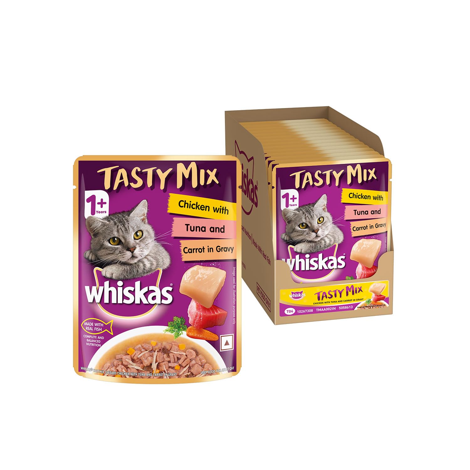 Whiskas Adult Gravy ( Flavour - Chicken With Tuna & Carrot |Seafood Cocktail Wakame Seaweed |Tuna & White Fish ) Pack Of 14 - 70 g - BURAQ PETS
