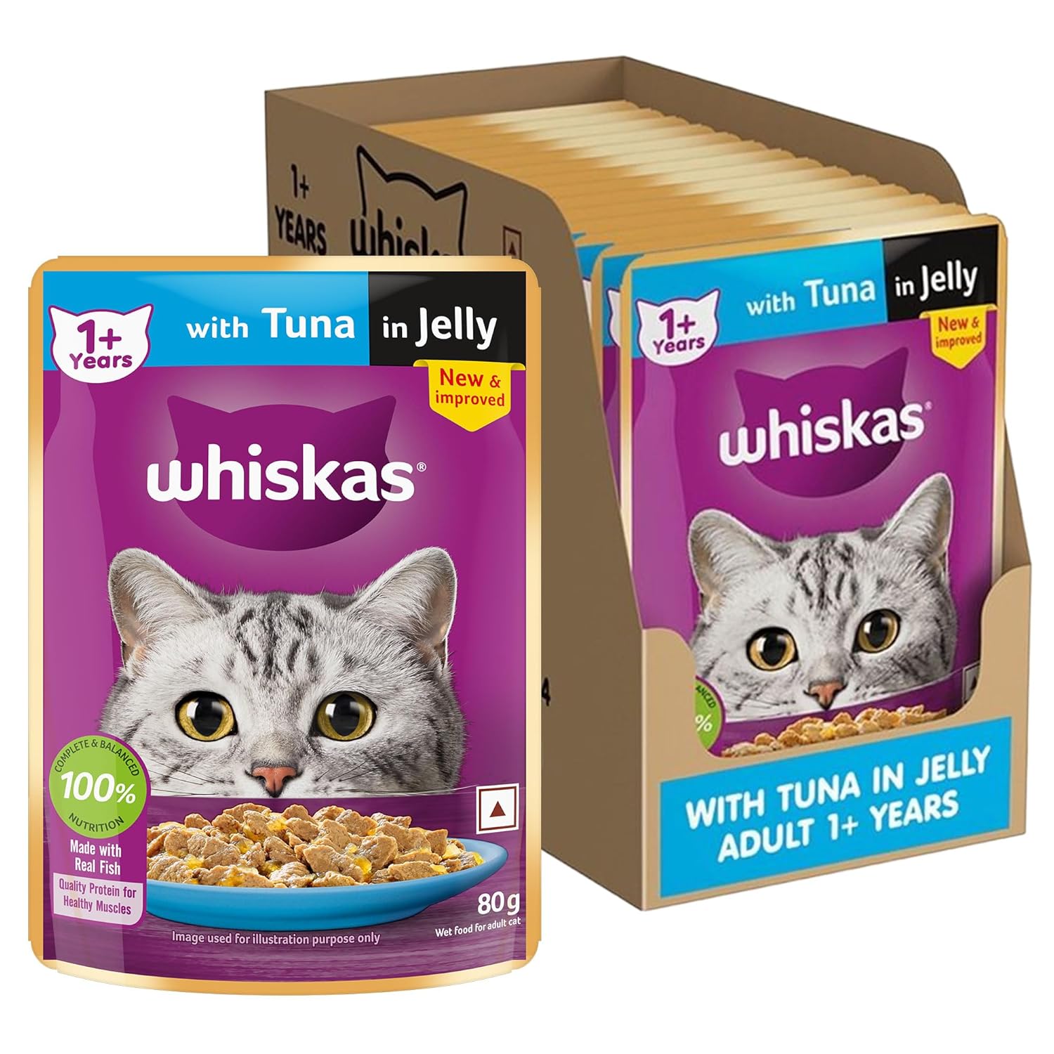 Whiskas Adult Jelly ( Flavour - Tuna | Ocean Fish ) Pack Of 14 - 80 g - BURAQ PETS