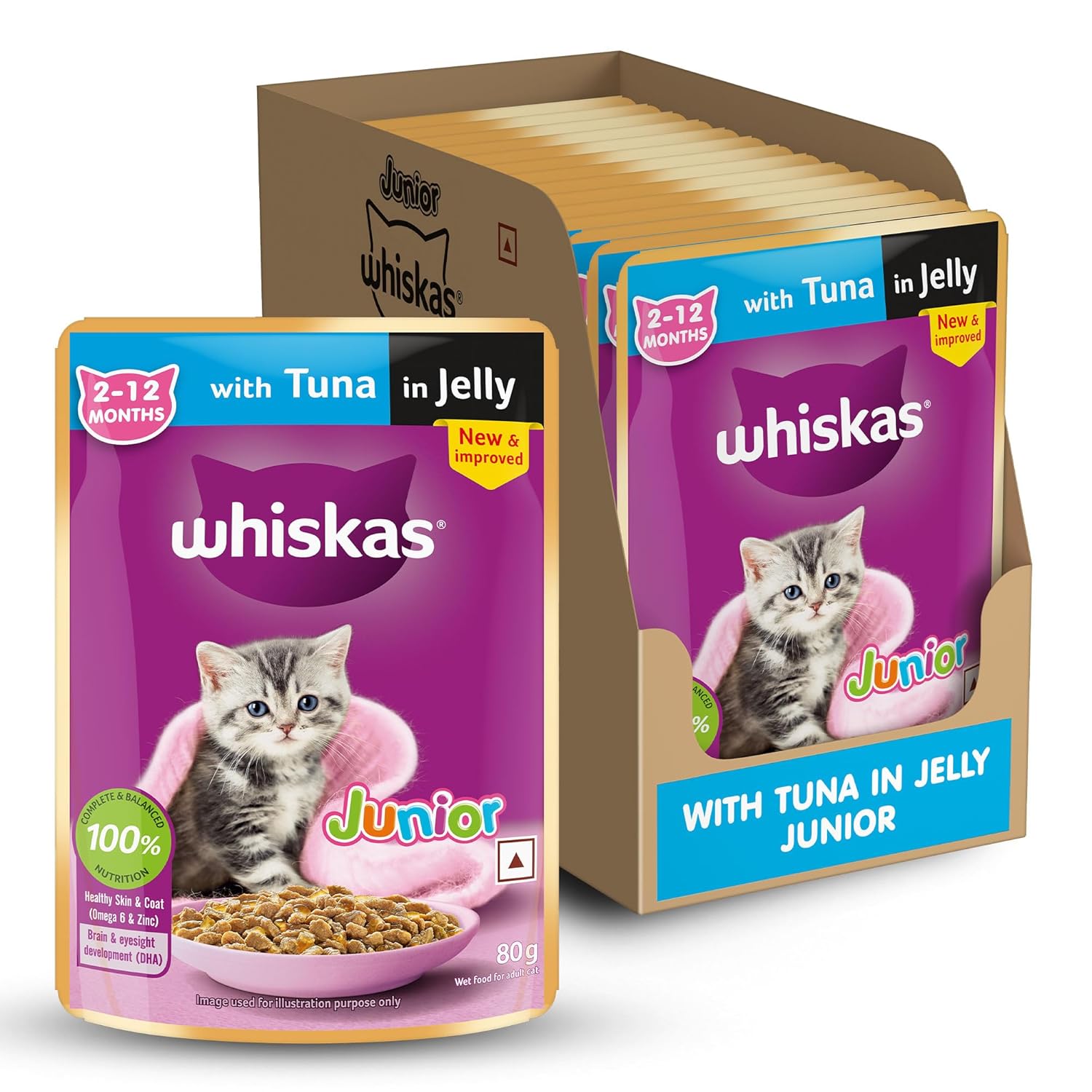 Whiskas Kitten Jelly ( Flavour - Tuna ) Pack of 14 - 80 g - BURAQ PETS