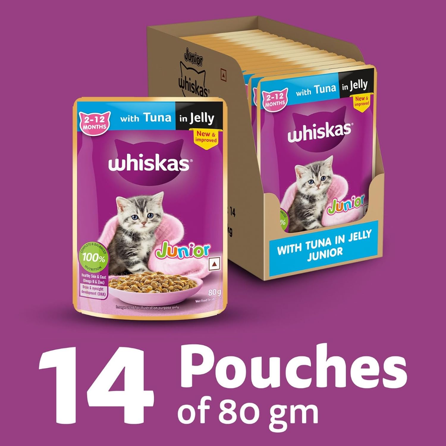 Whiskas Kitten Jelly ( Flavour - Tuna ) Pack of 14 - 80 g - BURAQ PETS