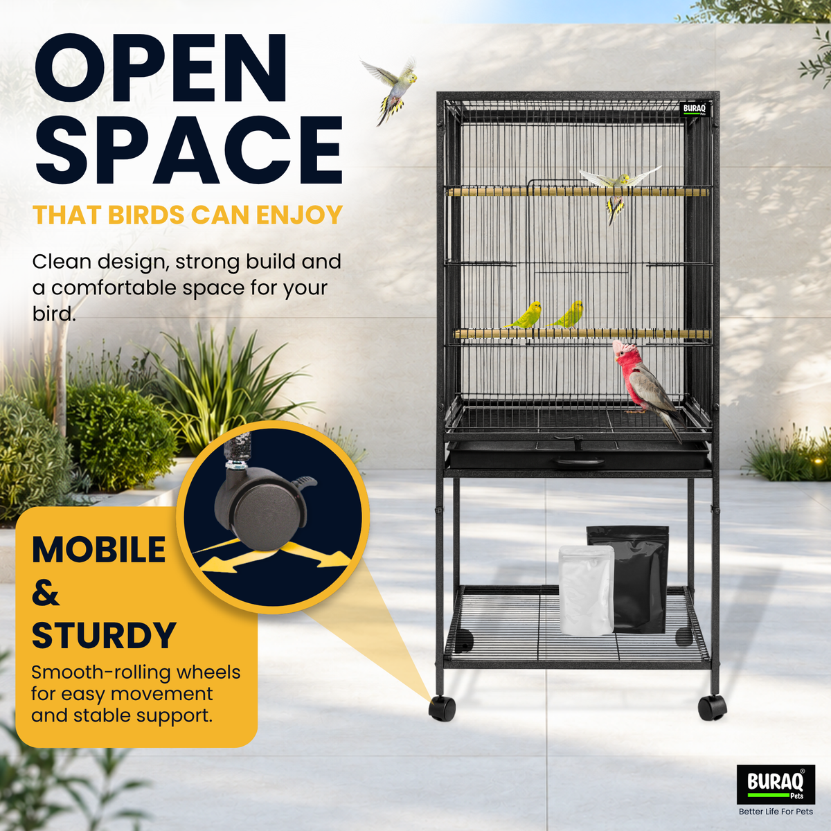 48-Inch XL Bird Cage – Extendable with Wheels & Accessories