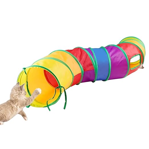 2 - Way Rainbow Cat Tunnel – Collapsible & Interactive Toy for Indoor/Outdoor Play - BURAQ PETS