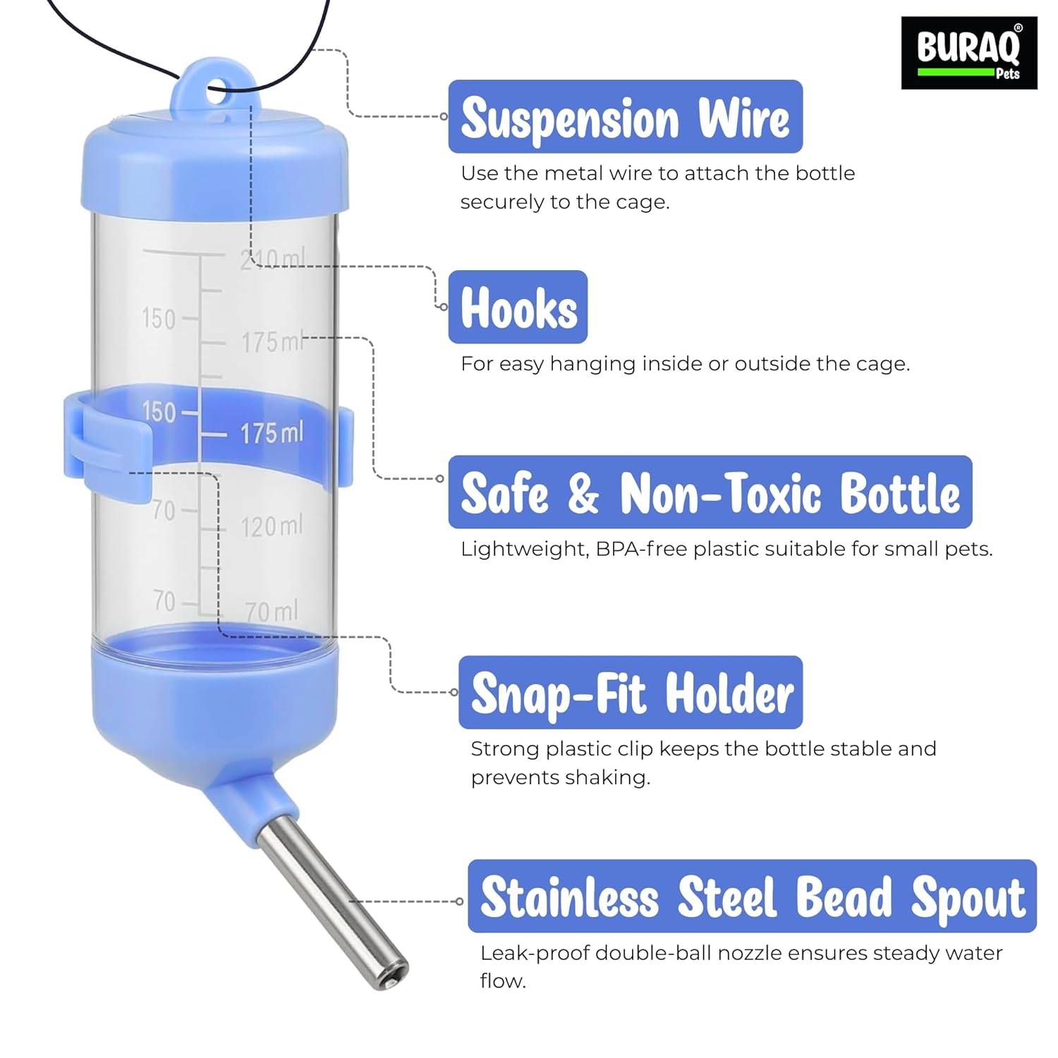 210ml Leak-Proof Pet Water Bottle for Small Pets - premium pet product by Buraq Pets