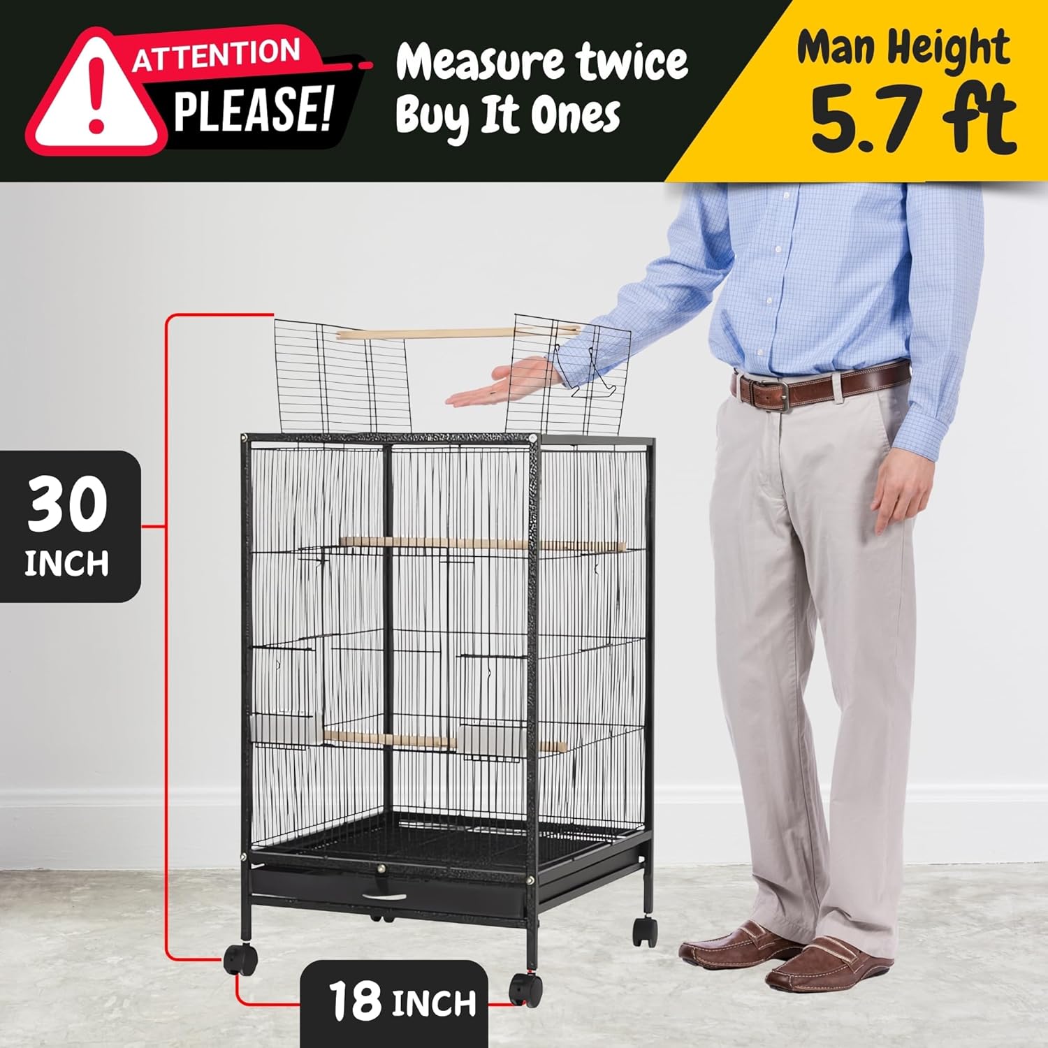 30 - Inch Large Bird Cage with 3 Pcs Toys – Spacious Metal Cage - BURAQ PETS