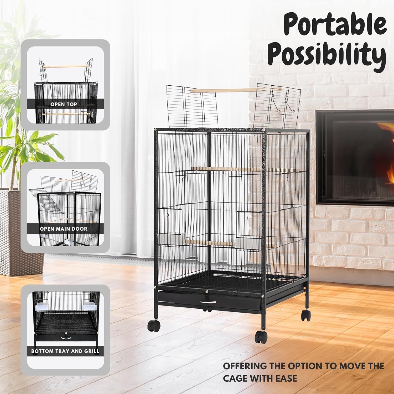 30 - Inch Large Bird Cage with 3 Pcs Toys – Spacious Metal Cage - BURAQ PETS