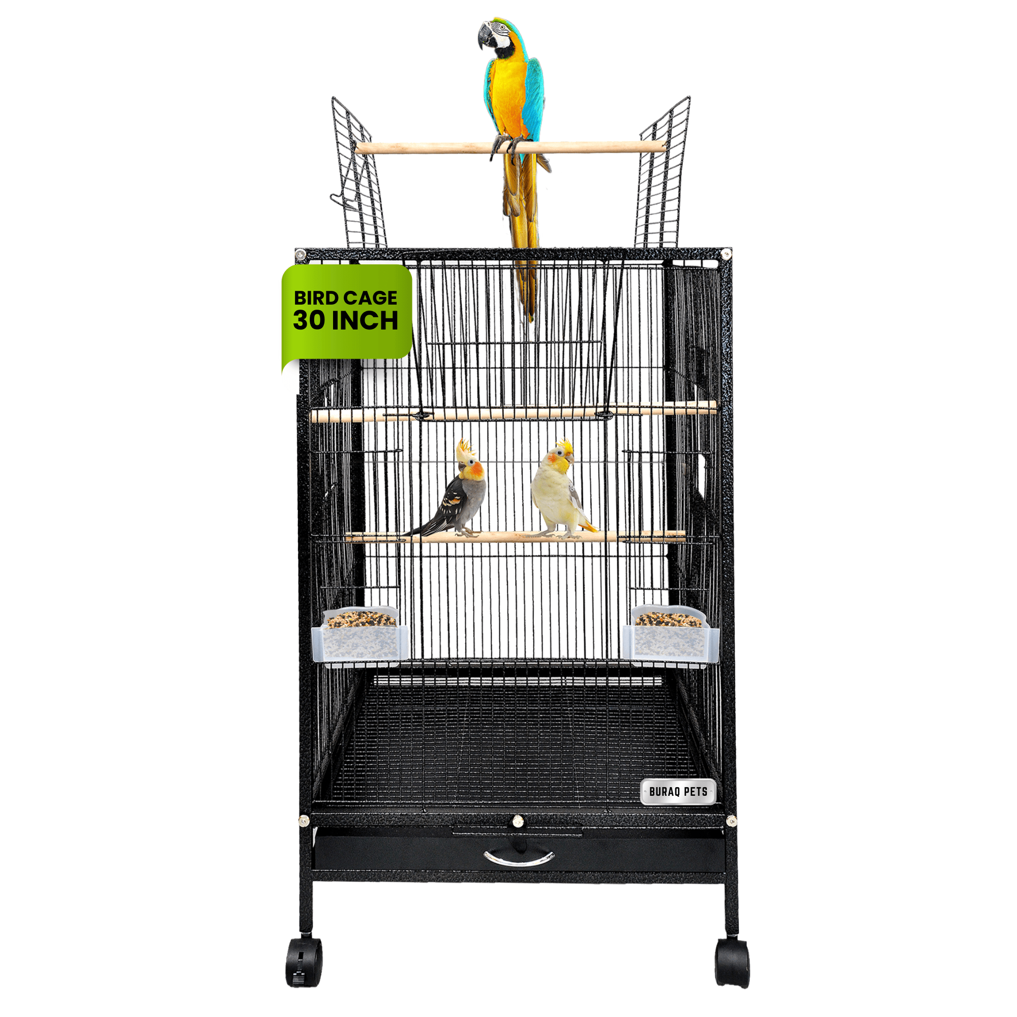 30 Inch Large Bird Cage – With Wheels & Accessories Set - BURAQ PETS