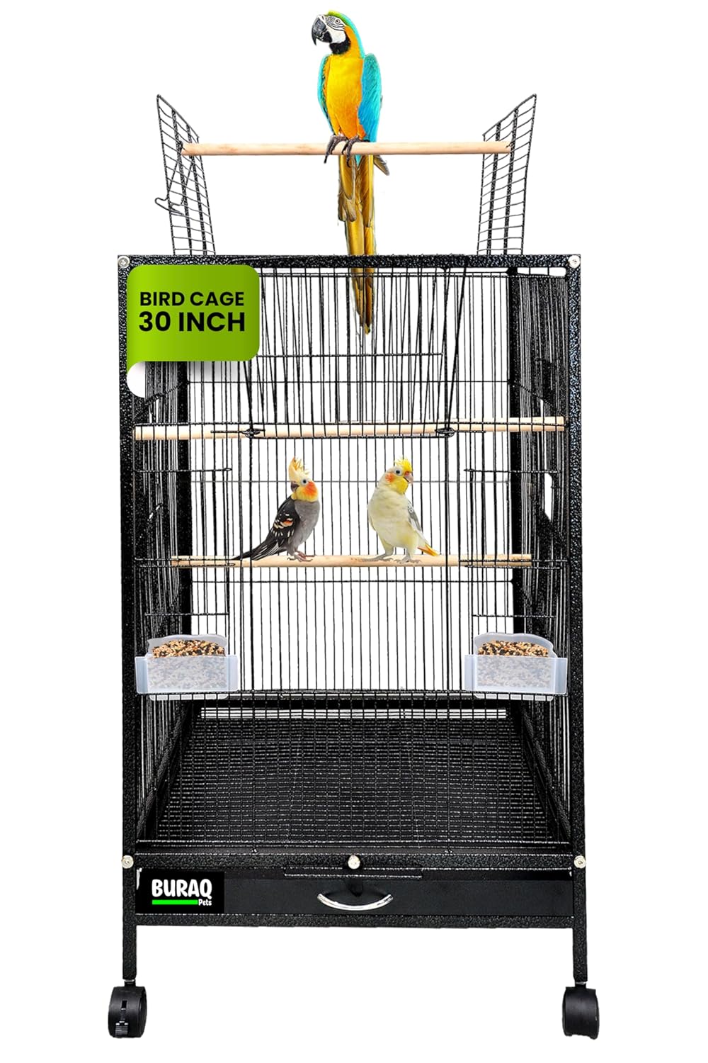 30 Inch Large Bird Cage – With Wheels & Accessories Set - BURAQ PETS