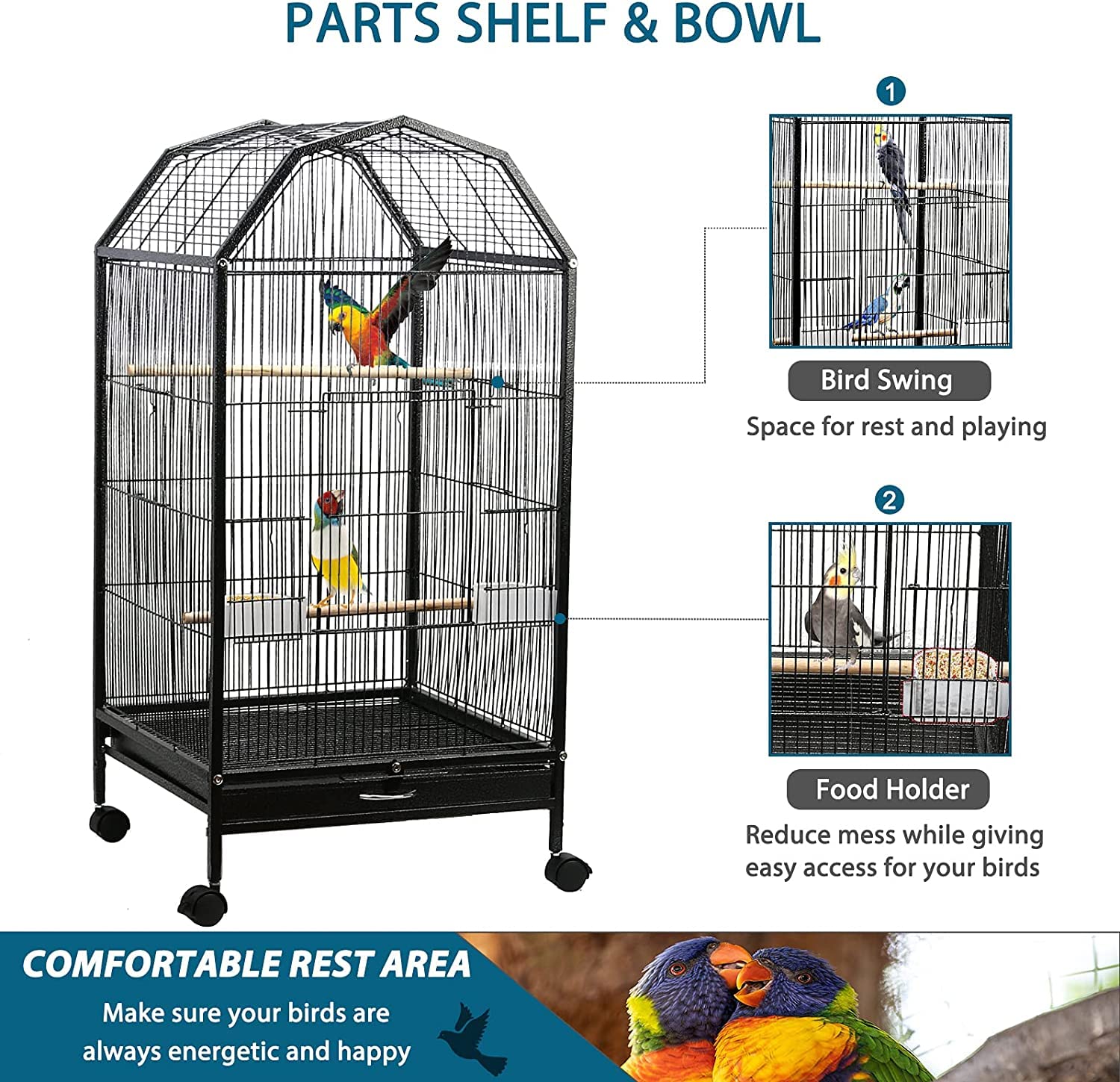 30 Inch Metal Bird Cage – Strong & Spacious for All Birds - BURAQ PETS