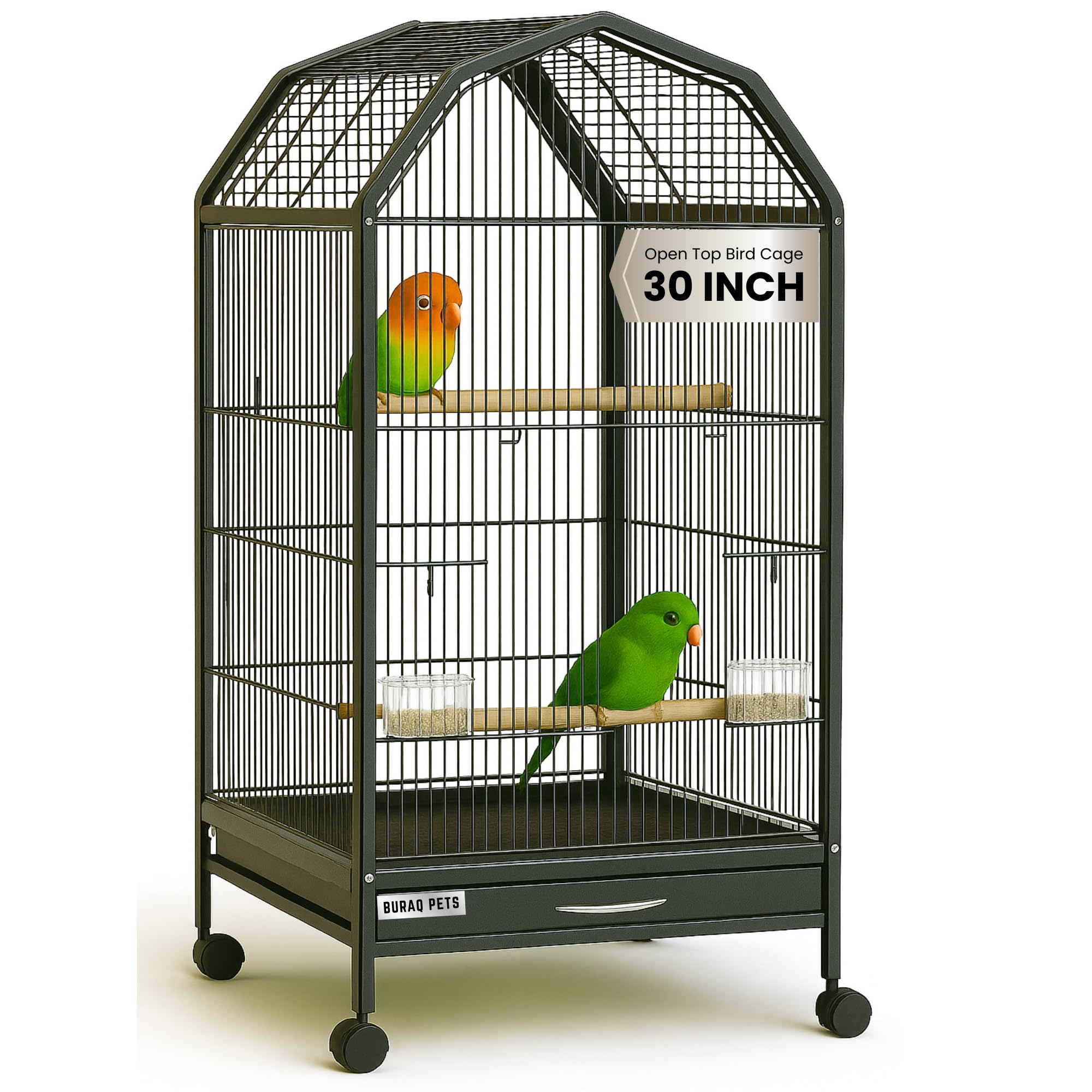 30 Inch Open Top Bird Cage - Designed Ultra Strong & Sturdy - BURAQ PETS
