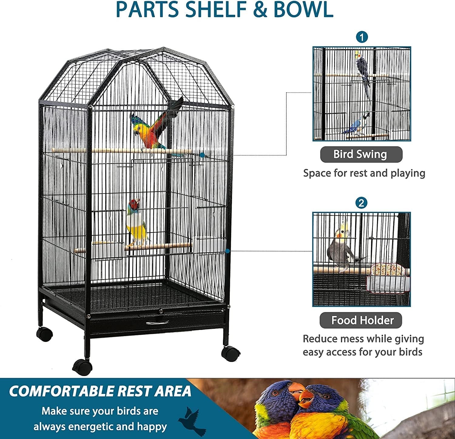 30 Inch Open Top Bird Cage - Designed Ultra Strong & Sturdy - BURAQ PETS