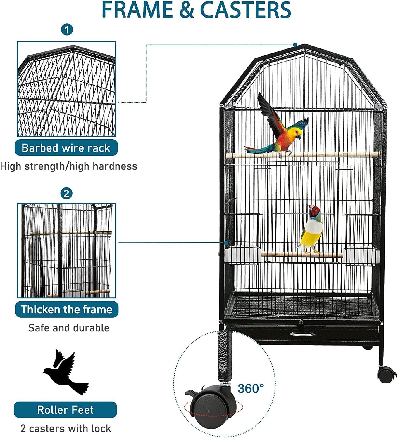 30 Inch Open Top Bird Cage - Designed Ultra Strong & Sturdy - BURAQ PETS