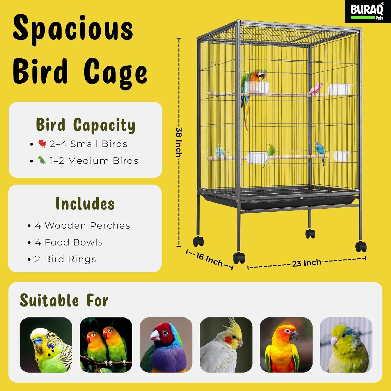 38 - Inch XXL Bird Cage – With Wheels & Accessories Set - BURAQ PETS