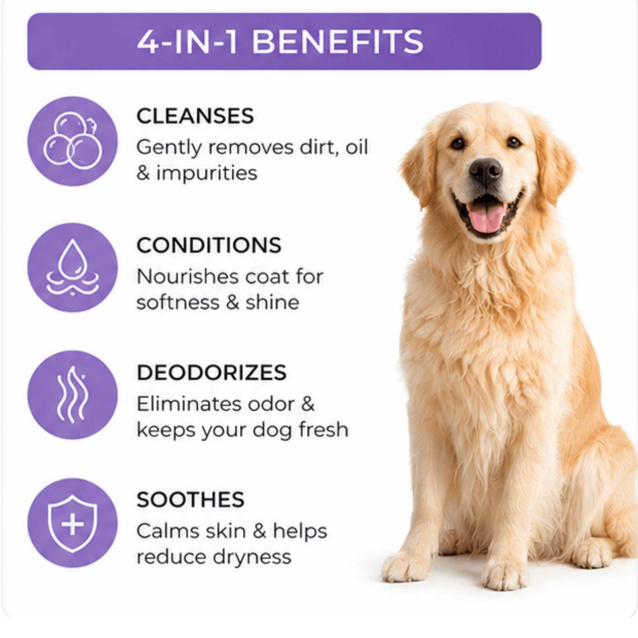 4 - in - 1 Dog Shampoo – Cleanses, Conditions & Deodorizes for Soft Shiny Coat - BURAQ PETS