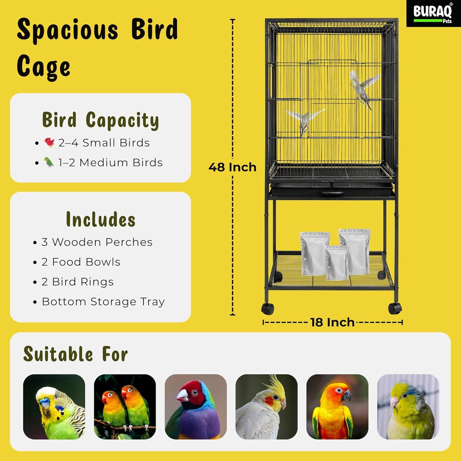 48 - Inch XL Bird Cage – Extendable with Wheels & Accessories - BURAQ PETS