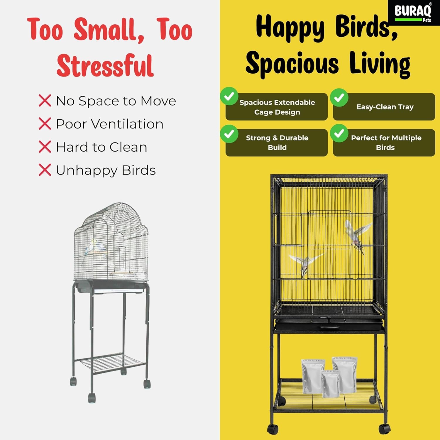 48 - Inch XL Bird Cage – Extendable with Wheels & Accessories - BURAQ PETS