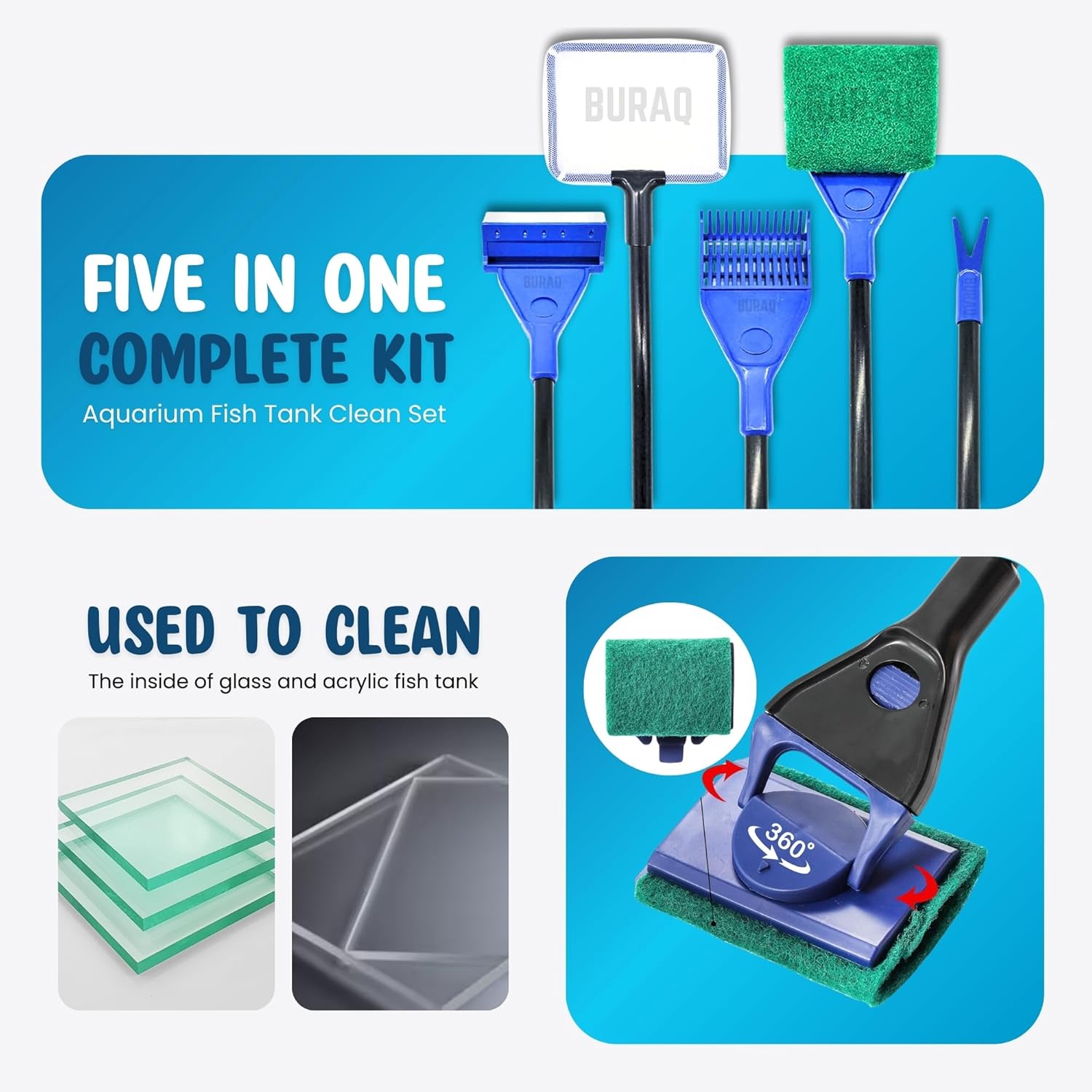 5 - in - 1 Aquarium Cleaning Kit – Fish Tank Maintenance Tool - BURAQ PETS