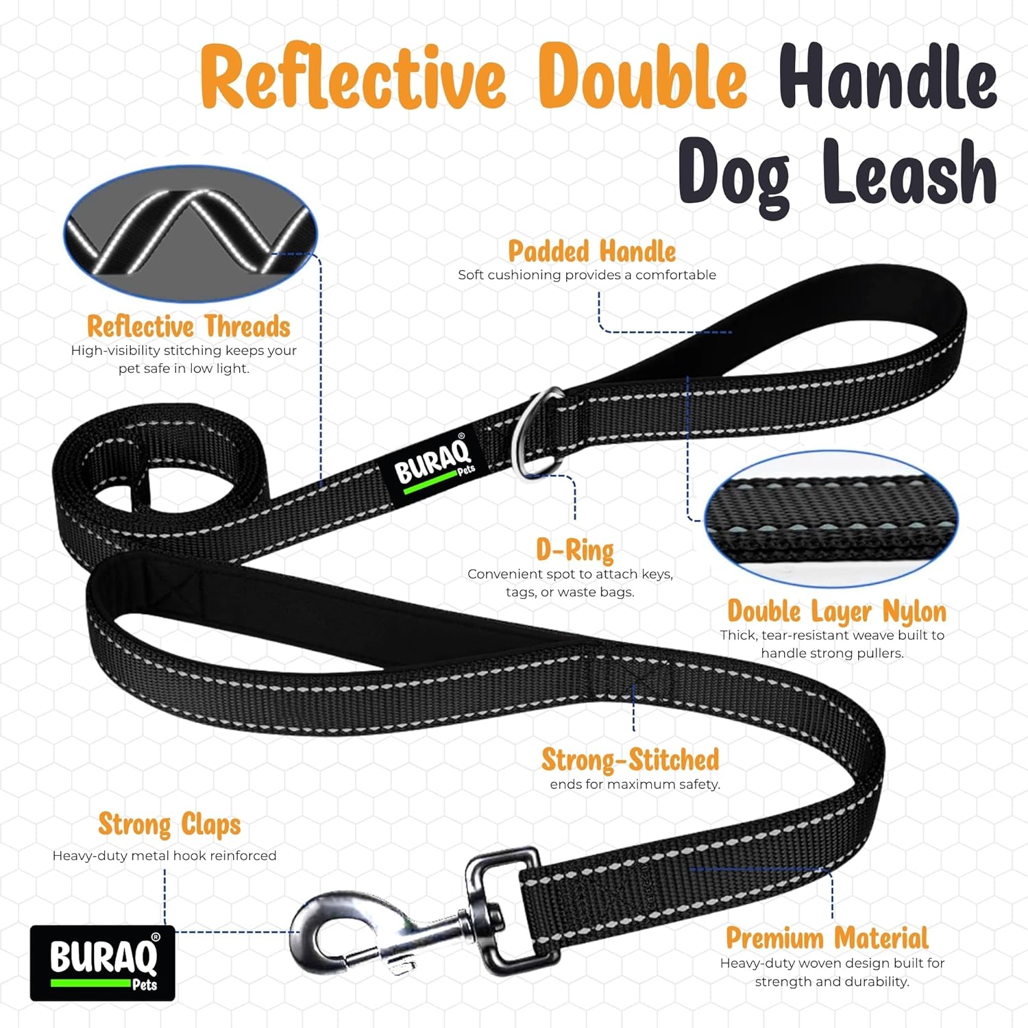 6FT Reflective Dog Leash with Dual Padded Handles - premium pet product by Buraq Pets
