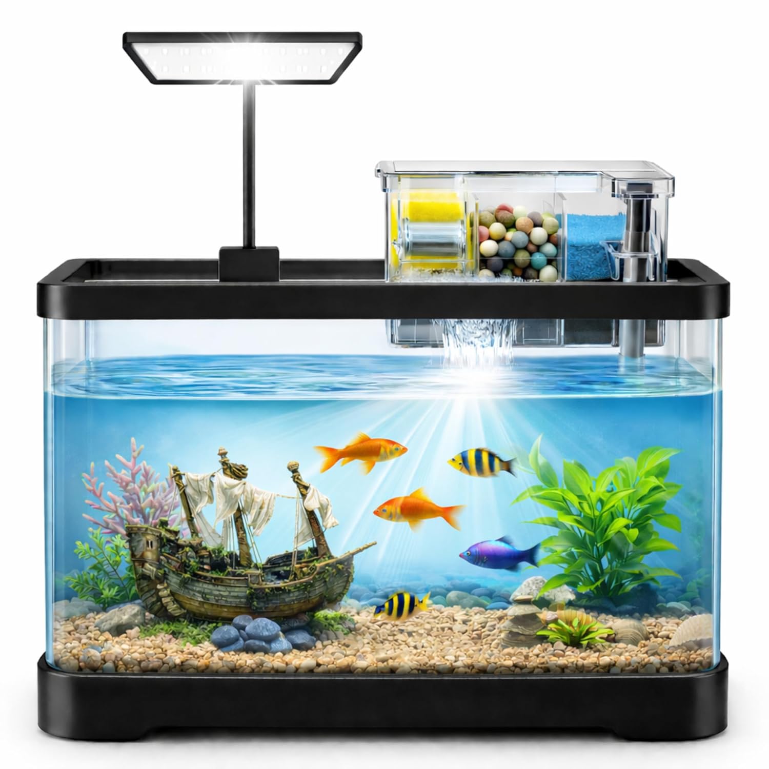 Curved Unbreakable Aquarium Tank with Top Filter & Light