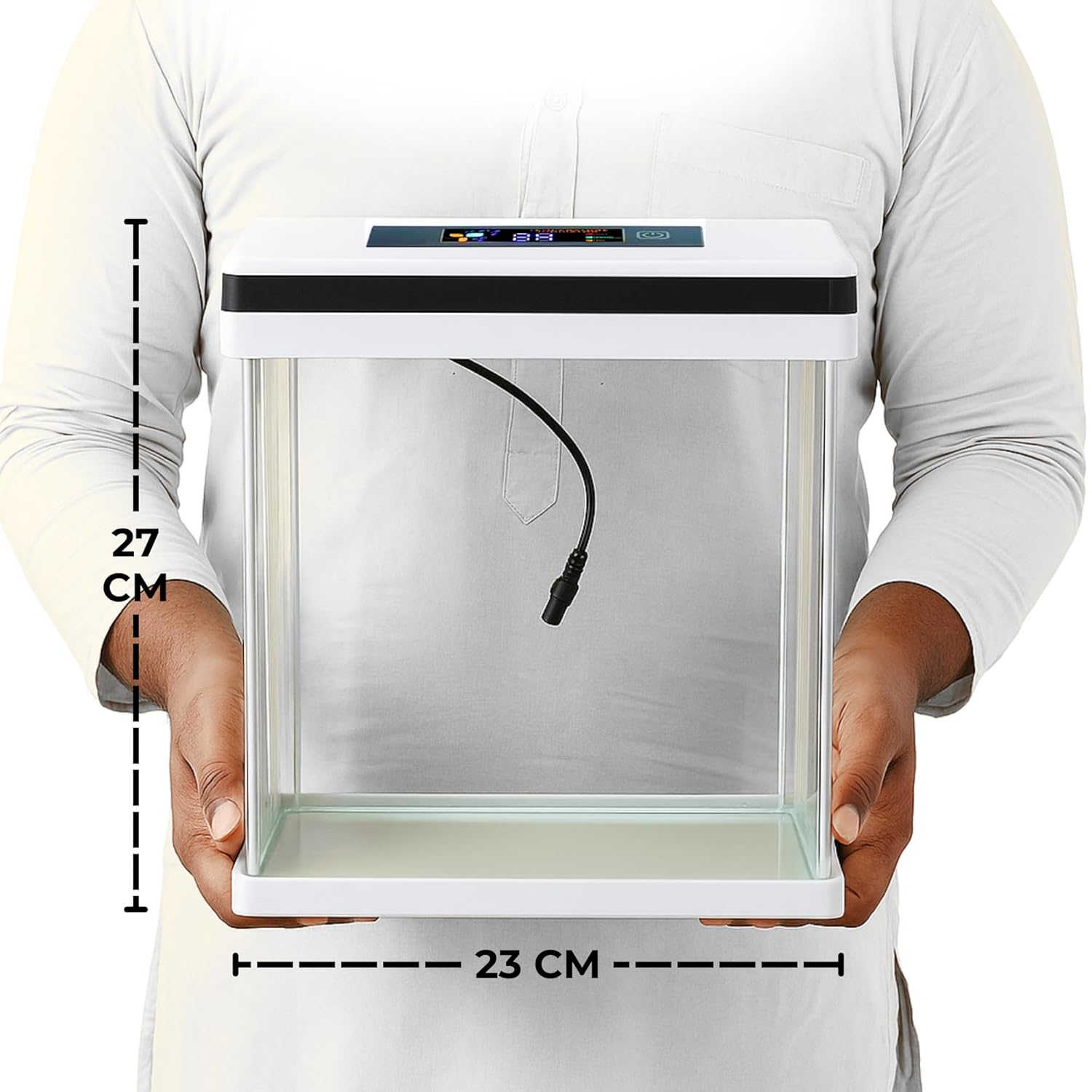 Mini Digital Aquarium Fish Tank 9L – Smart Touch LED, 7 Color Lights, Temp Display