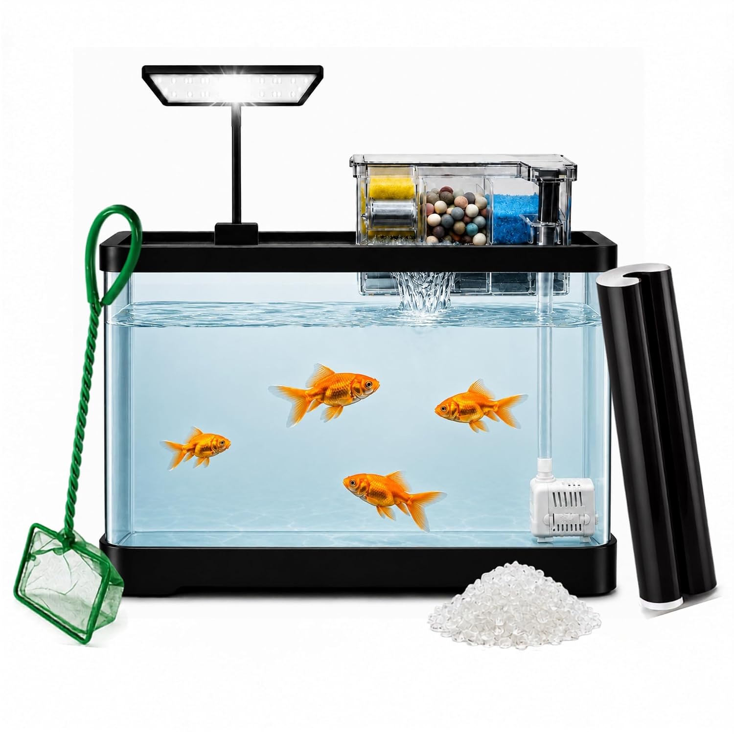 Curved Unbreakable Aquarium Tank with Top Filter & Light