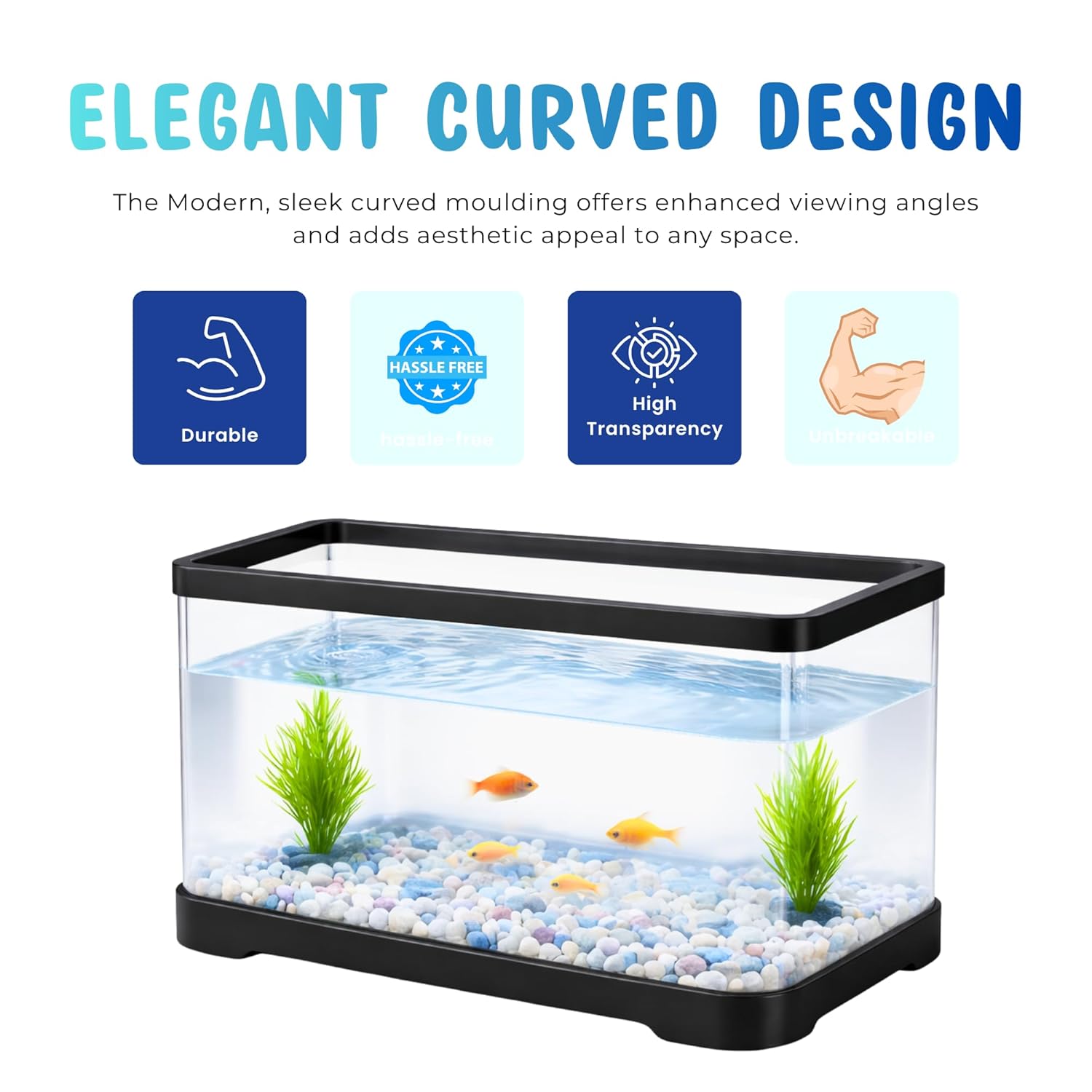 Curved Unbreakable Aquarium Tank with Top Filter & Light