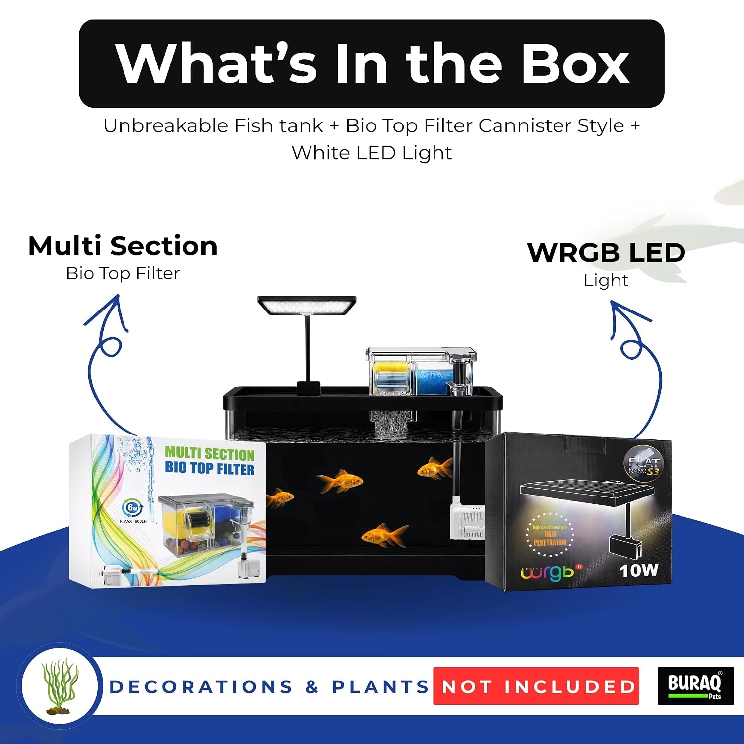 Curved Unbreakable Aquarium Tank with Top Filter & Light