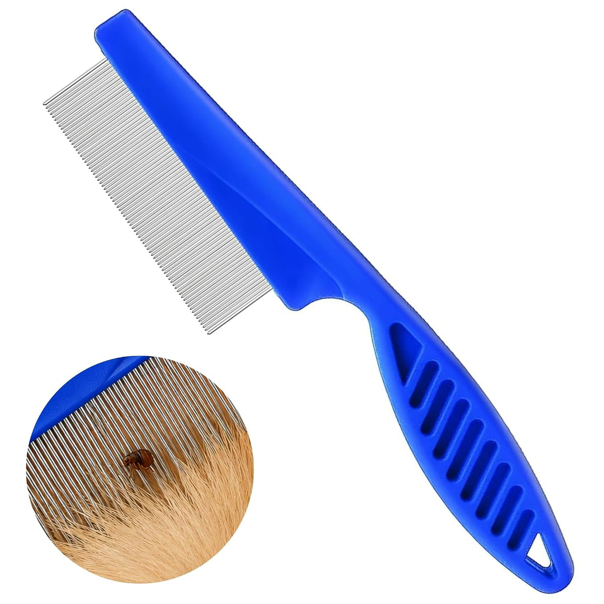 Flea Comb for Cats and Dogs Large Stainless Steel Grooming Comb for Removing Fleas Ticks Lice Eggs and Dirt with Anti Slip Handle Suitable for All Hair Types