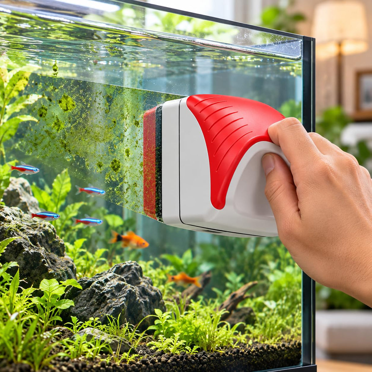 Magnetic Fish Tank Glass Cleaner, Dual-Sided Aquarium Algae Cleaning Brush for 5-6mm Glass