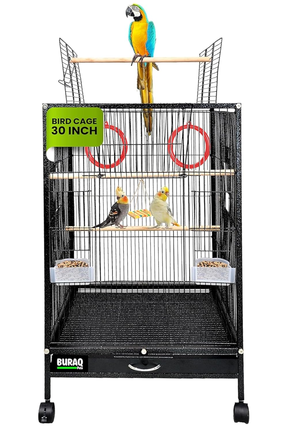 30 Inch Large Bird Cage – With Wheels & Accessories Set