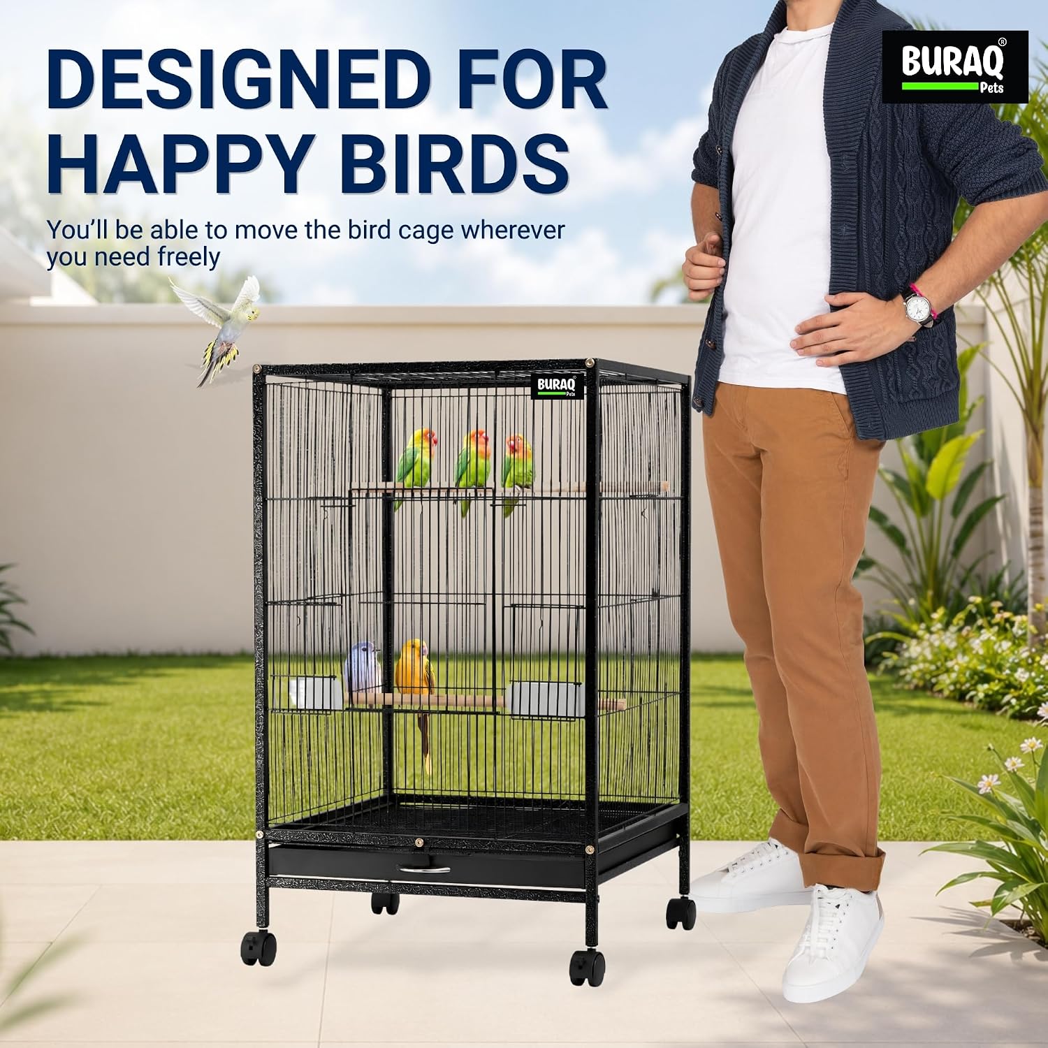 30 Inch Large Bird Cage – With Wheels & Accessories Set