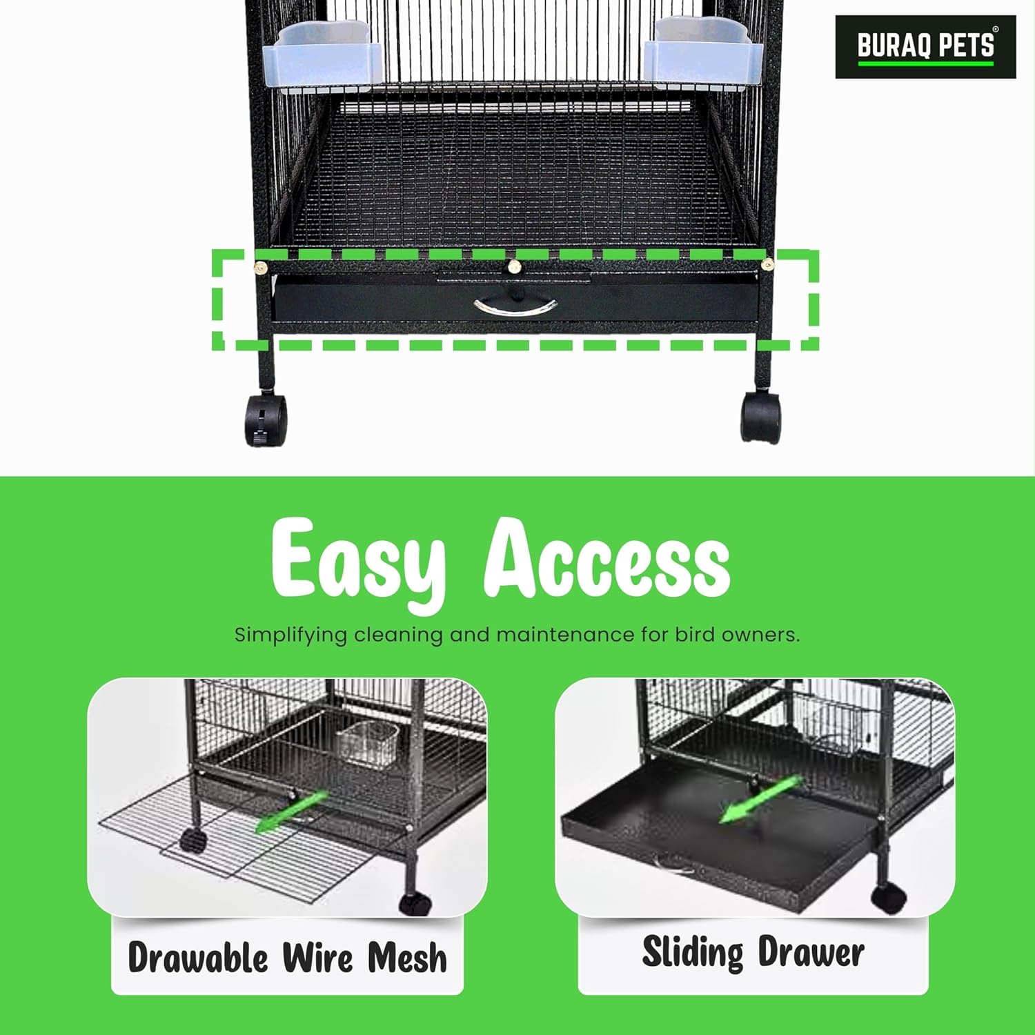 30 Inch Large Bird Cage – With Wheels & Accessories Set