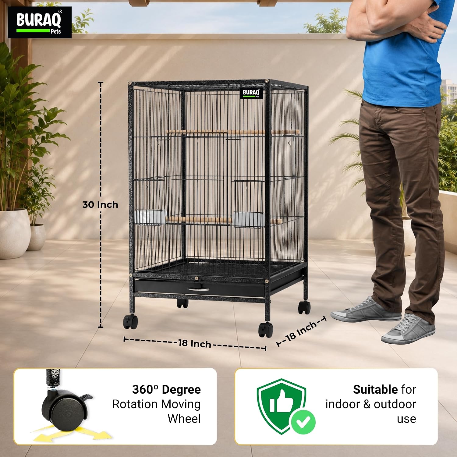 30 Inch Large Bird Cage – With Wheels & Accessories Set