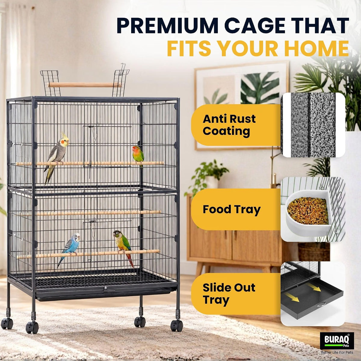 38-Inch XXL Bird Cage – With Wheels & Accessories Set