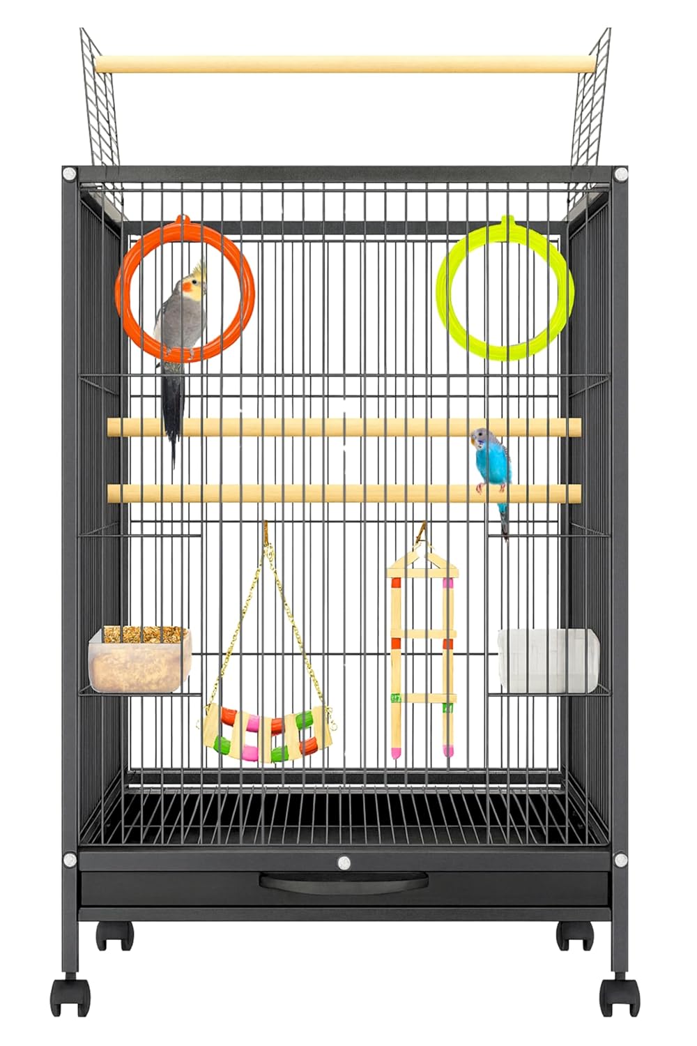 30-Inch Large Bird Cage with 3 Pcs Toys – Spacious Metal Cage