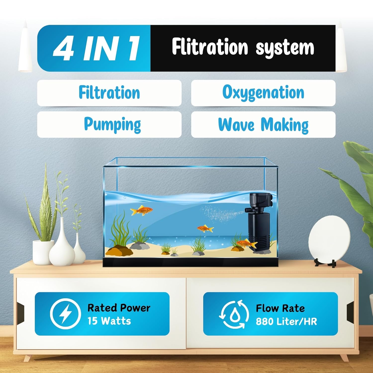 4-in-1 Aquarium Filter – Oxygen & Filtration for Clear Water – premium pet product by Buraq Pets