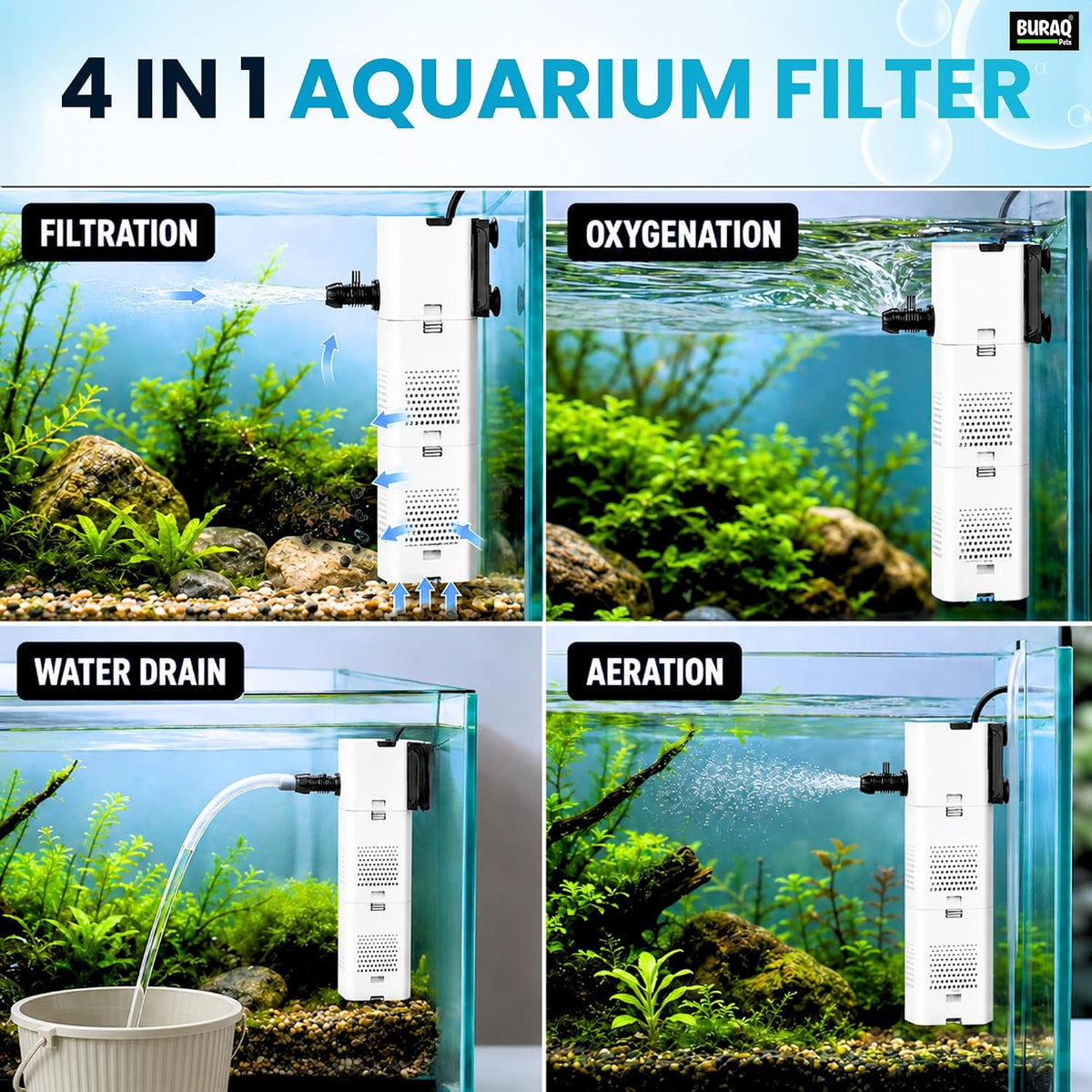 XQP- 500F Aquarium Filter | 6W | 500 L/H for 2-2.5 ft Fish Tank