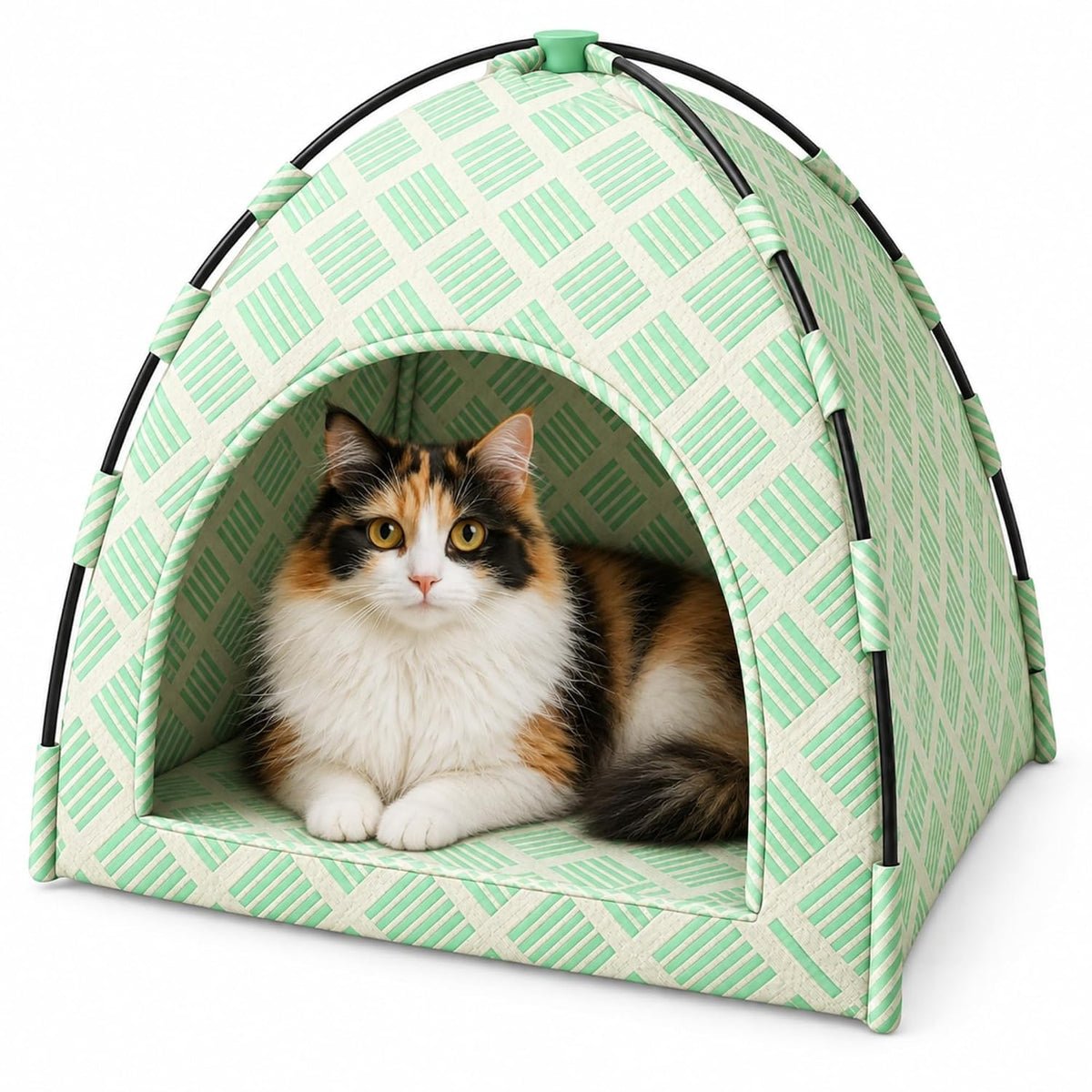 Foldable Cat Tent with Breathable Mesh Window & Roll-Up Flap | Includes Reversible Soft Mat | Lightweight & Portable Pet Shelter for Indoor & Outdoor Use | for Cats, Kittens & Small Pets