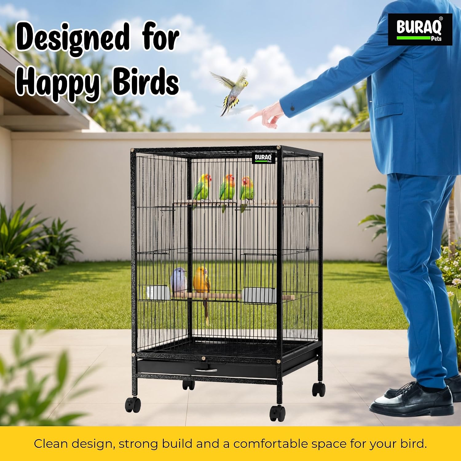 30 Inch Large Bird Cage – With Wheels & Accessories Set