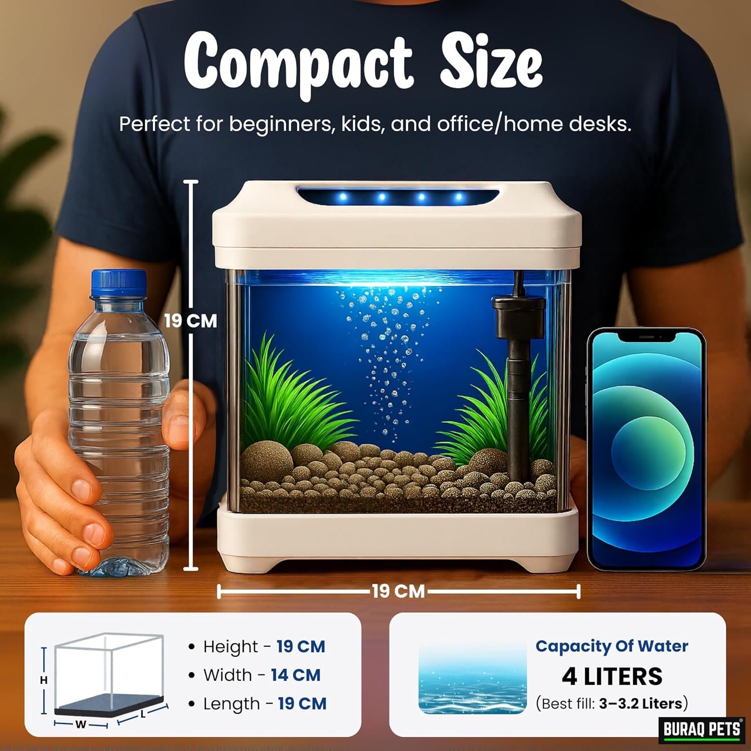 Ultra-Clear Betta Fish Tank with LED Light & Filter