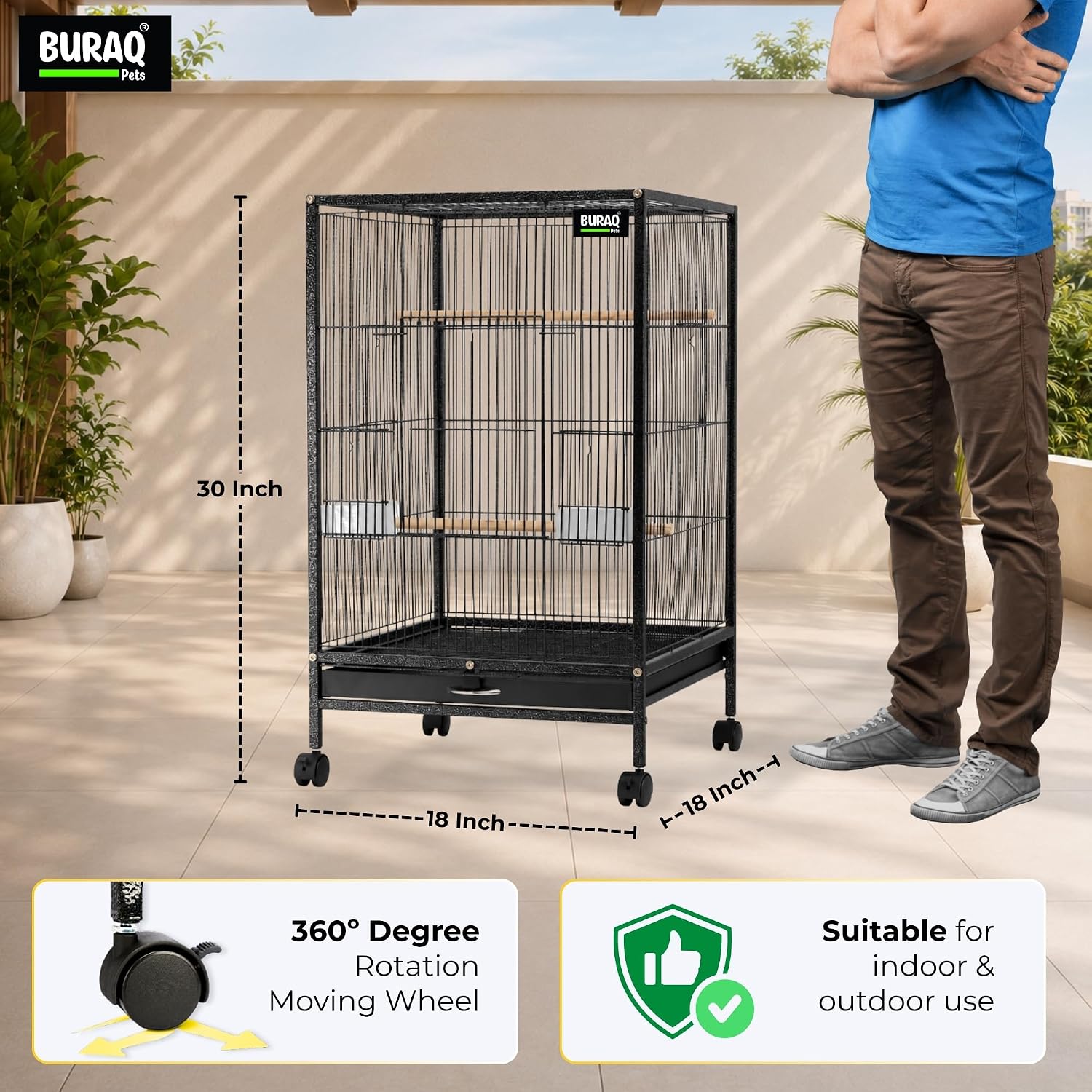 30 Inch Large Bird Cage – With Wheels & Accessories Set