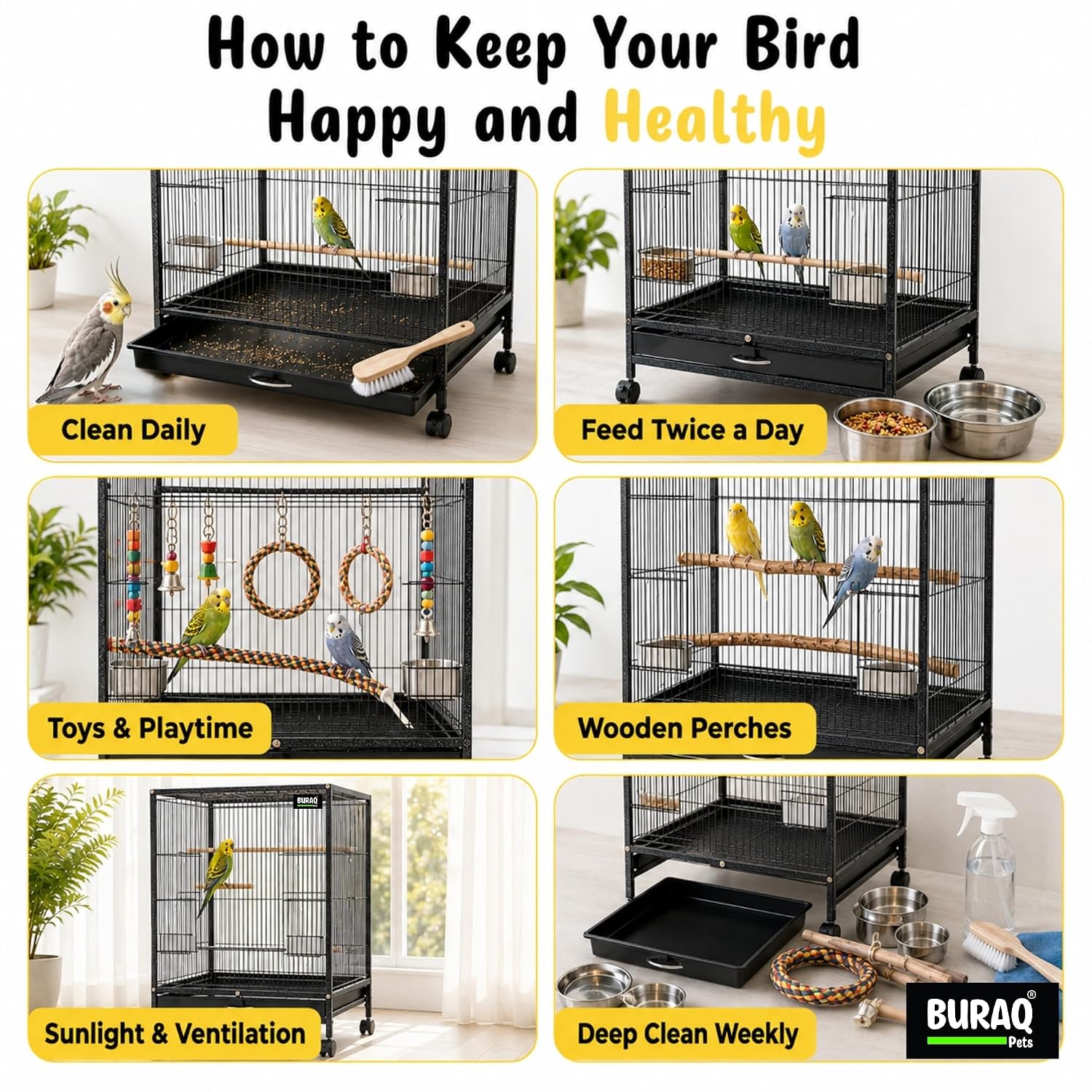 30 Inch Large Bird Cage – With Wheels & Accessories Set