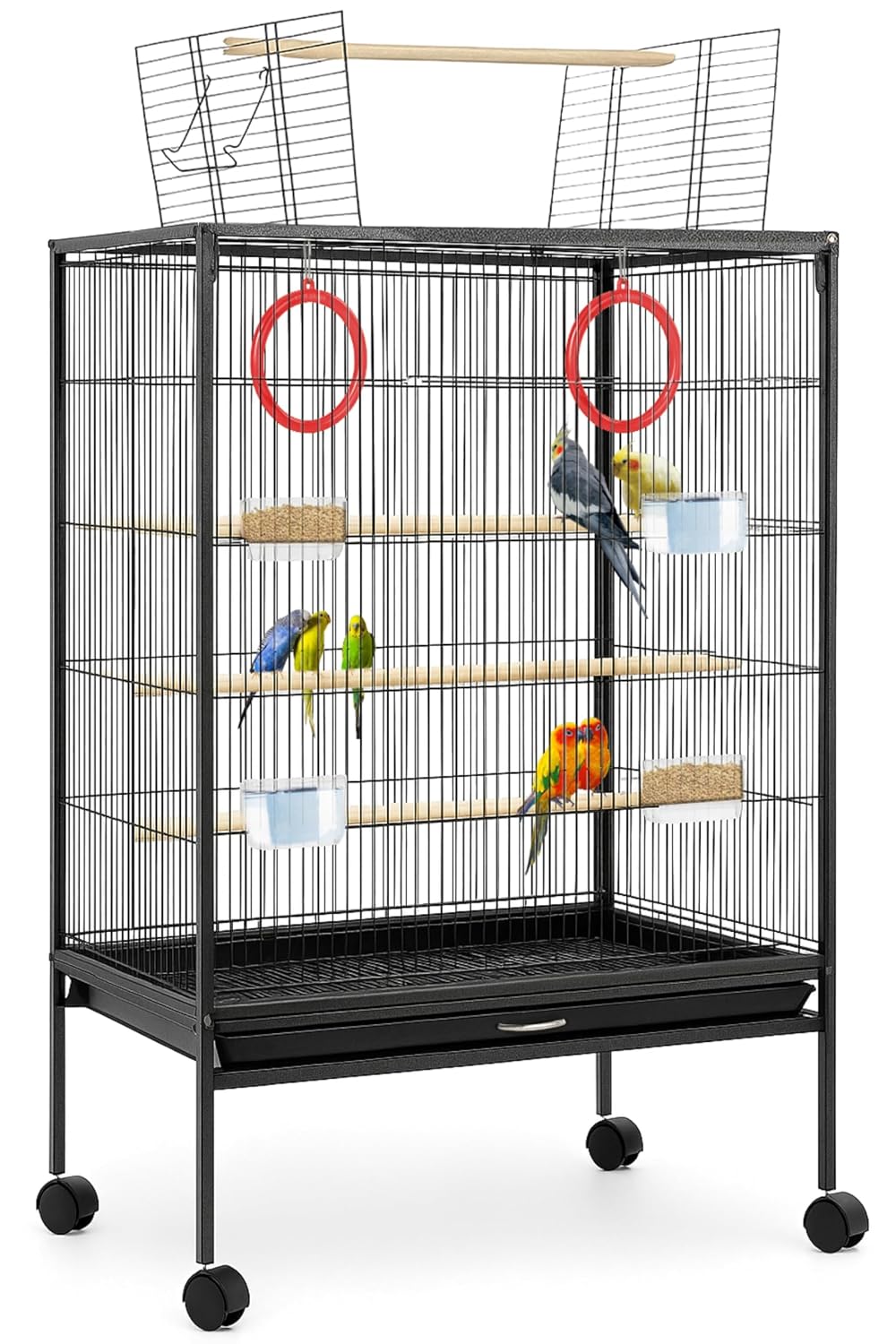 38-Inch XXL Ultra-Strong Bird Cage – Elegant Metal Aviary with Lockable Wheels, Feeder Set & Perches | Ideal for Budgies, Cockatiels, Lovebirds & More (Multi-Color)
