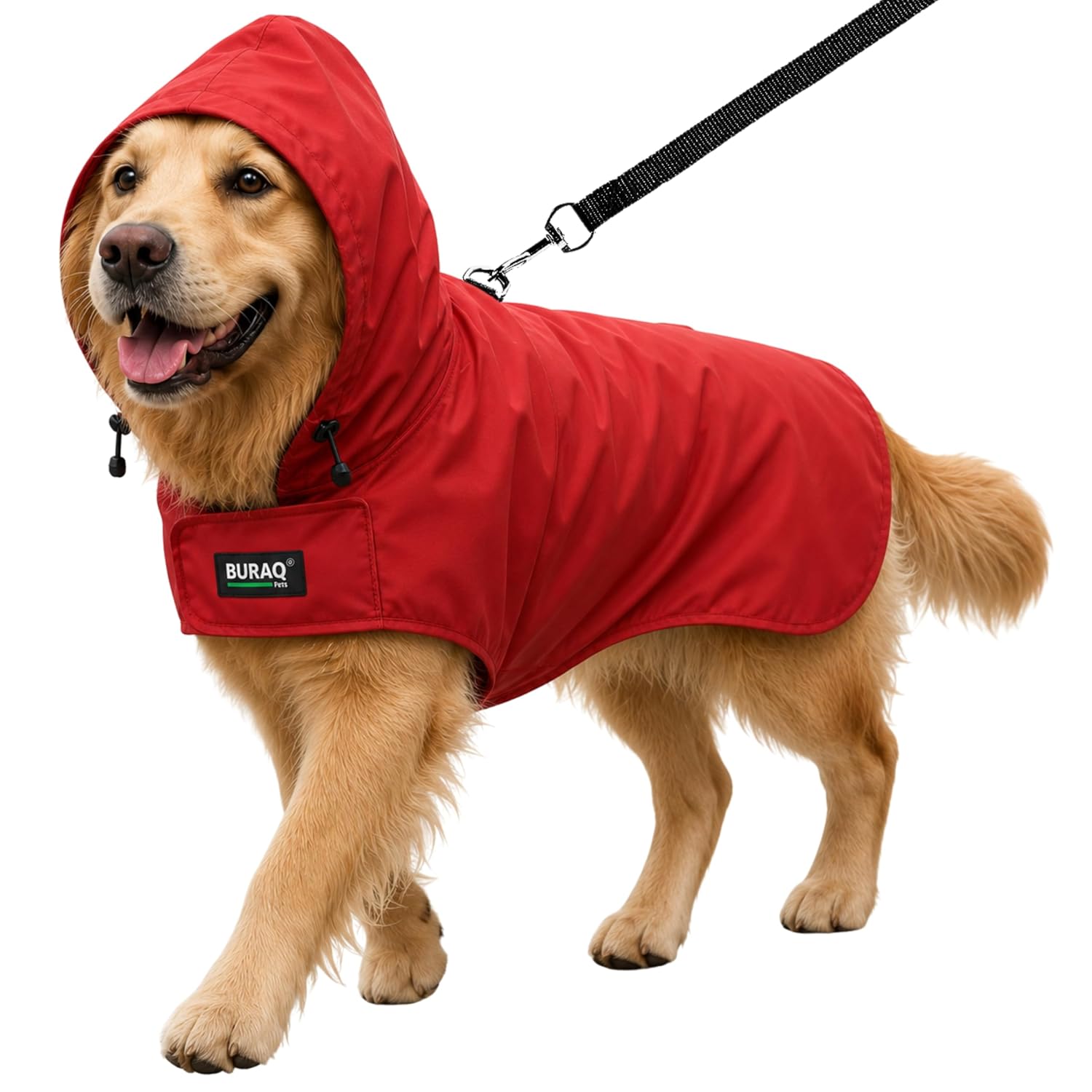 Pets Dog Raincoat, Waterproof Pet Jacket with Hood & Leash Hole, Protects from Rain & Mud
