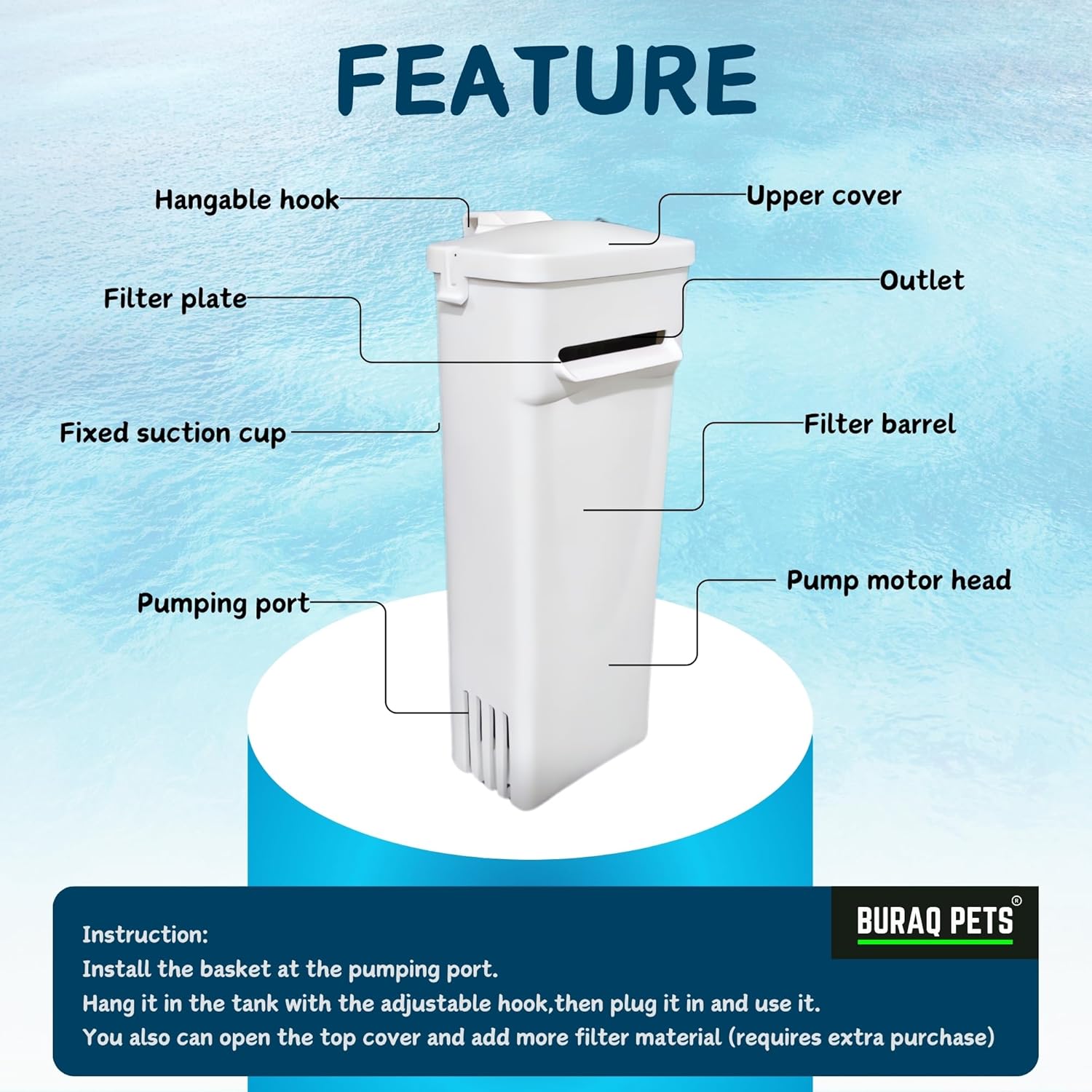 TF-500 Turtle Filter – 350L/H Fountain & Hanging Pump