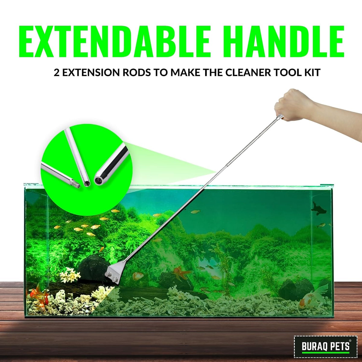 Extendable Scraper Stainless Steel Algae Scraper for Crystal Clear Fish Tanks