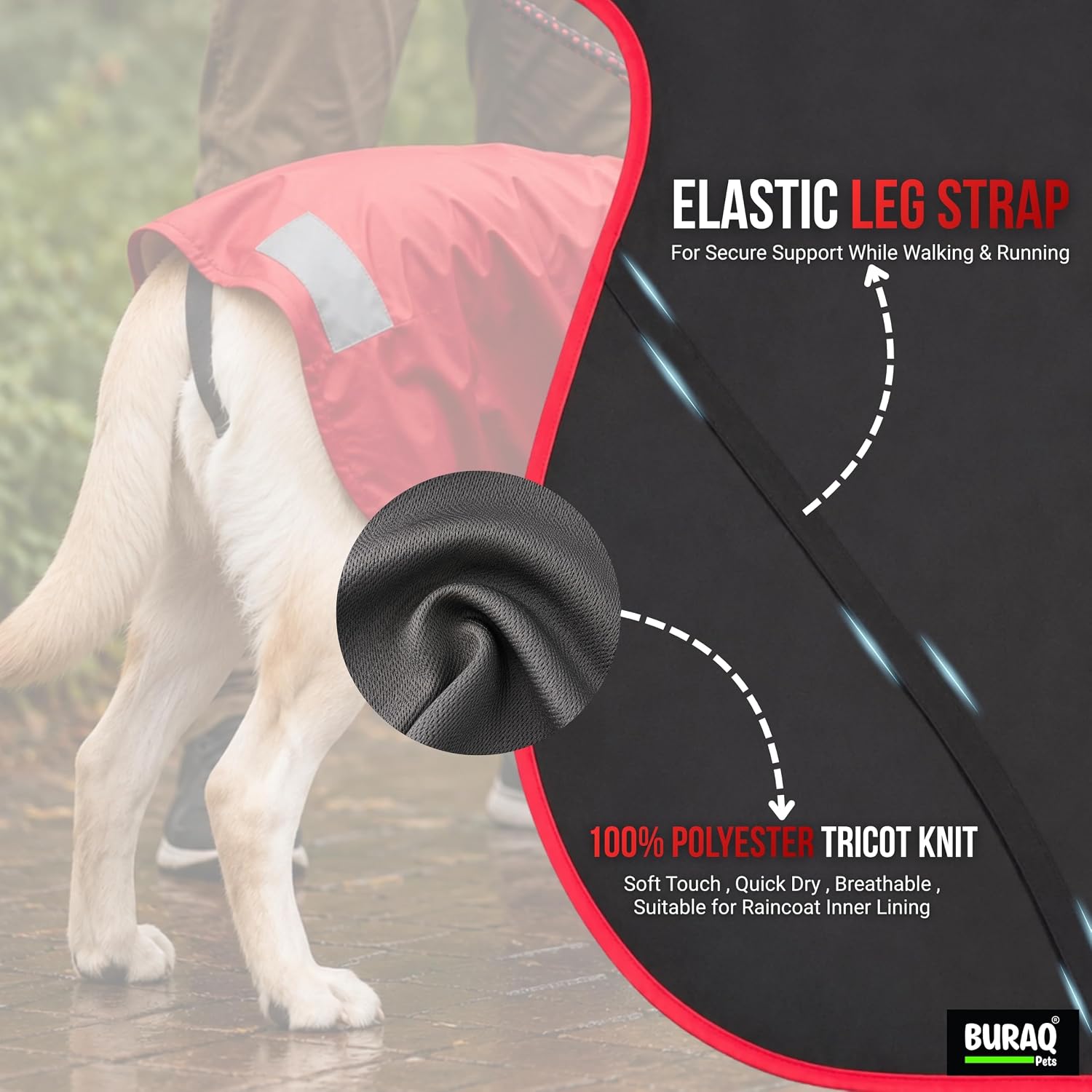 Pets Dog Raincoat, Waterproof Pet Jacket with Hood & Leash Hole, Protects from Rain & Mud