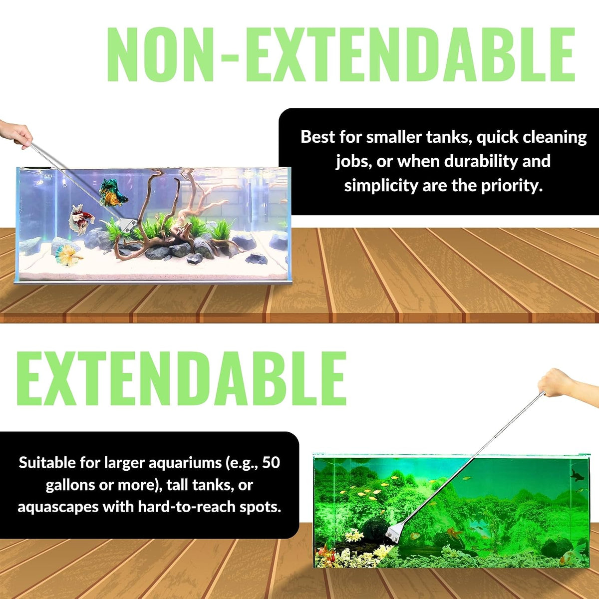 Extendable Scraper Stainless Steel Algae Scraper for Crystal Clear Fish Tanks