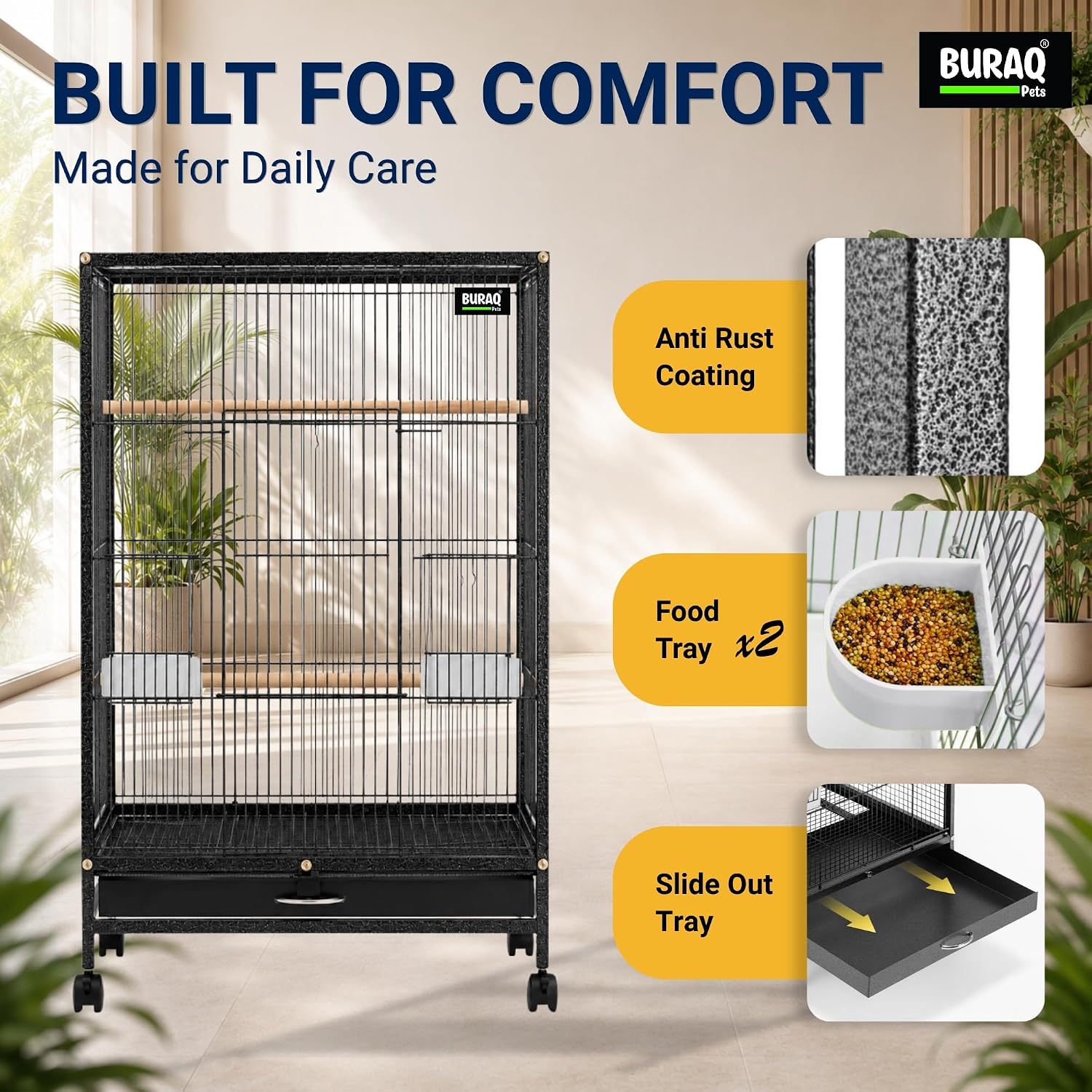 30 Inch Large Bird Cage – With Wheels & Accessories Set